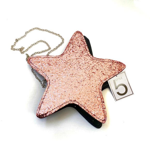 Pink Glitter Star-Shaped Crossbody Bag w/Chain Strap - Girls' Purse - Picture 1 of 3